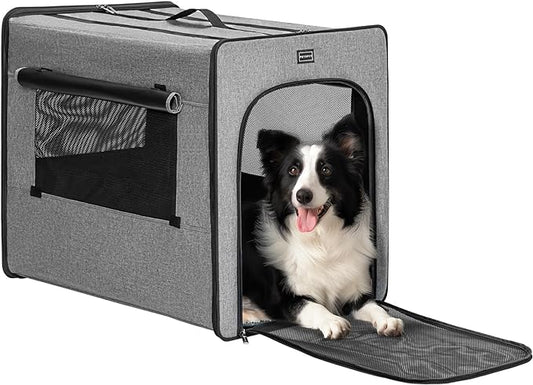 PETSFIT Dog Travel Crate, Soft Dog Crate - 31 Inch with Thicken Mat, Easy to Fold, Sturdy and Portable, Perfect for Traveling, Soft Sided Dog Crate Grey
