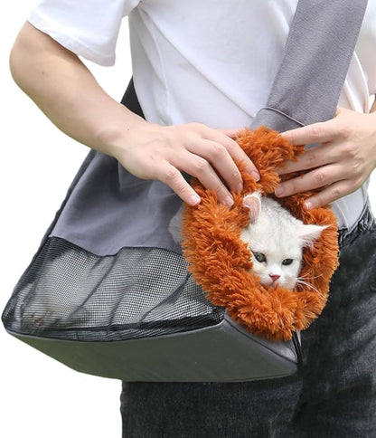 Dog Carrier Sling Lion-Shaped Pet Canvas Bag Cat Shoulder Bag Pet Body Holder for Daily Use Walking Travel Outdoor, Dark Grey S