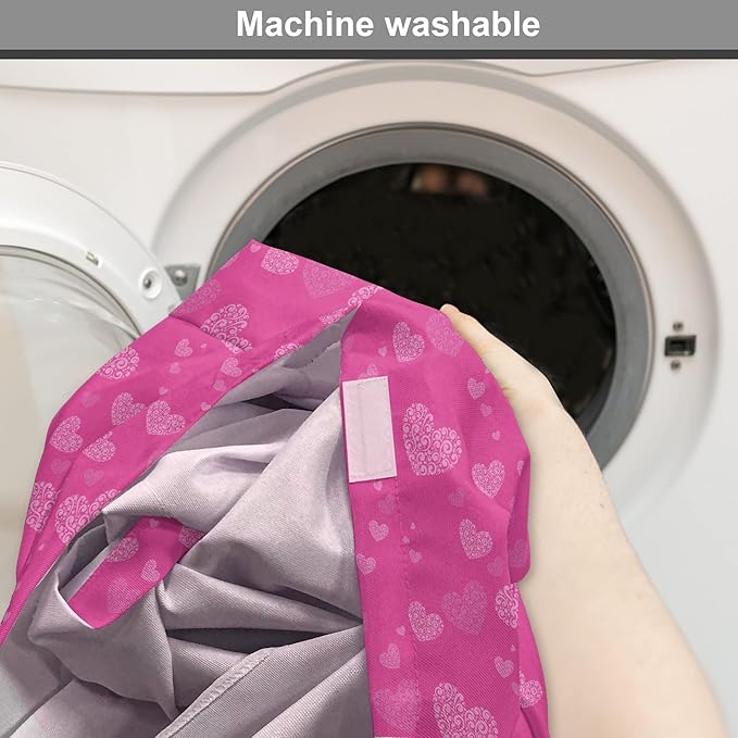 Lunarable Love Dog Crate Cover, Romantic Theme Abstract Heart Shapes Valentines Day 14th February Design, Easy to Use Pet Kennel Cover for Medium Large Dogs, 48 Inch, Hot Pink