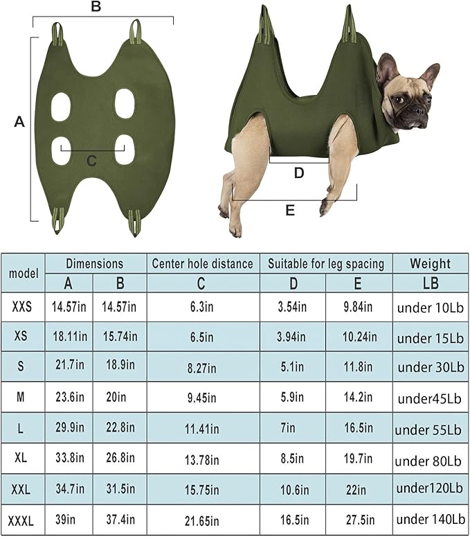 10 in 1 Pet Grooming Hammock Harness with Nail Clippers/Trimmer, Nail File, Comb,Dog Nail Hammock, Dog Grooming Sling for Nail Trimming/Clipping (S/Under 30lb, Khaki Green)