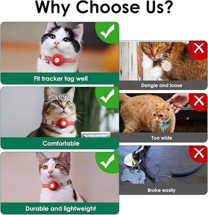Cat Tracker, Waterproof Pet Tracker for Cats, Cat Tracker Collar with Safety Elastic Buckle, Works with Any Collar,GPS Tracker Compatible with Apple Find My App (Only iOS), No Monthly Fee, Red-40318