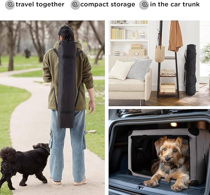 Collapsible Dog Crate - 26 Inch Portable Foldable Travel Crates for Small Dogs with Detachable Storage Bag, Removable Pad, and Mesh Windows for Outdoor & Indoor