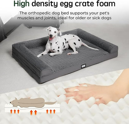 BALANCE Orthopedic Dog Bed, Egg Crate Foam Dog Couch for Pet Sleeping, Pet Sofa with Removable Washable Cover & Nonskid Bottom, Comfy Dog Bed for Medium Size Dog, Grey