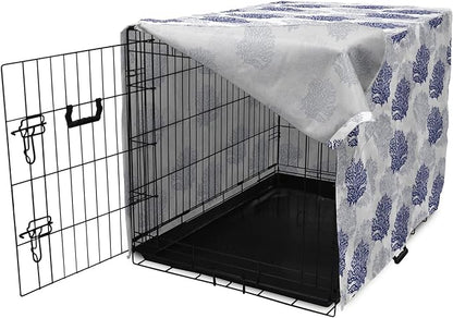 Lunarable Blue Nautical Dog Crate Cover, Demonstration of Coral Sea Plantation Drawings on a Plain Background, Easy to Use Pet Kennel Cover for Small Dogs Puppies Kittens, 22 Inch, Night Blue White