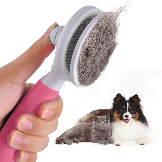 Dog Grooming Brush with Release Button Self Cleaning Slicker Brushes for Cats Dog Mats and Tangled Hair Grooming Comb Hair Brush Gently Removes Loose Undercoat Pink