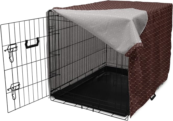 Lunarable Abstract Dog Crate Cover, Geometric Concept of Dotted Rhombus Pattern in a Traditional Style, Easy to Use Pet Kennel Cover for Cats & Medium Dogs, 24 Inch, Dark Maroon Pale Camel