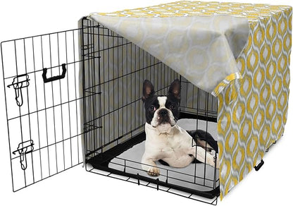 Lunarable Mustard Dog Crate Cover, Eastern Ikat Style Pattern with Modern Blurry Color Distortion Effects, Easy to Use Pet Kennel Cover for Small Dogs Puppies Kittens, 22 Inch, Grey Yellow