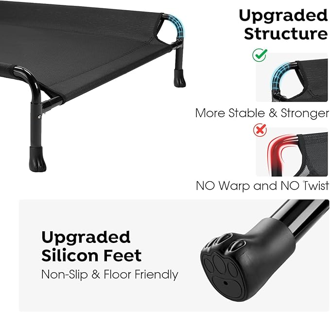 Veehoo Cooling Elevated Dog Bed, Raised Dog Beds for Large Dogs, Outdoor Dog Bed with Guardrail, Upgraded Non-Slip Feet, Breathable Teslin Mesh, Portable Camping Dog Cot, Large, Black, CWC2404