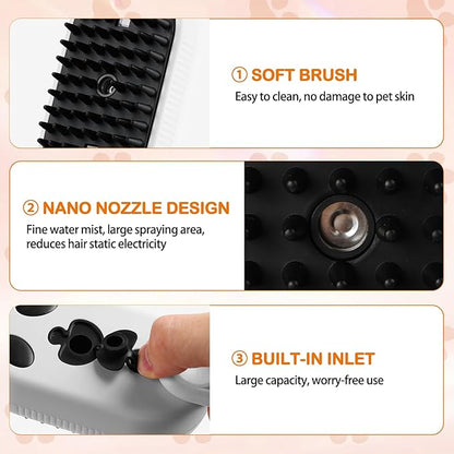 2025-NEW Cat Steam Brush for Shedding, 4 in 1 Brushs with Foldable Handle, Steam Brushs for Cats,Water Brush for Cat, Pet Spray Hair Removal Comb,magic wand for pet hair(white)