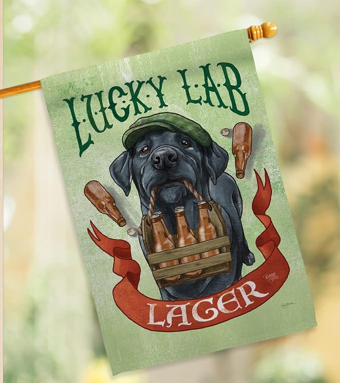 Breeze Decor Lucky Lab Lager House Flag Pack Dog Puppy Spoiled Paw Canine Fur Pet Nature Farm Animal Creature Applique Decoration Banner Small Garden Yard Gift Double-Sided, Made in USA