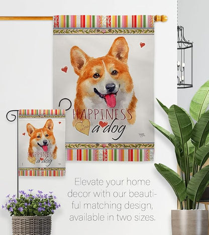 Breeze Decor Fawn Corgi Happiness House Flag Pack Dog Puppy Spoiled Paw Canine Fur Pet Nature Farm Animal Creature Vintage Applique Banner Small Garden Yard Gift Double-Sided, Made in USA