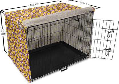 Lunarable Candy Corn Dog Crate Cover, Halloween Themed Pattern of Irregular Tasty Junk Food for Comfort, Easy to Use Pet Kennel Cover for Medium Large Dogs, 42 Inch, Violet Earth Yellow