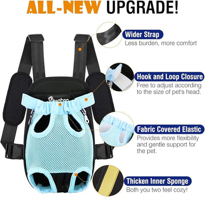 Pawaboo Pet Carrier Backpack, Adjustable Pet Front Cat Dog Carrier Backpack Travel Bag, Legs Out, Easy-Fit for Traveling Hiking Camping for Small Medium Dogs Cats Puppies, Medium, Blue
