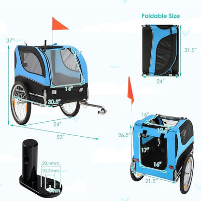 PETSITE Dog Bike Trailer, Dog Cart for Bicycle with 3 Breathable Mesh Entrances, Safety Flage, Easy Folding Pet Carrier with Quick Release Wheels, Pet Bike Trailer for Small & Medium Sized Dogs