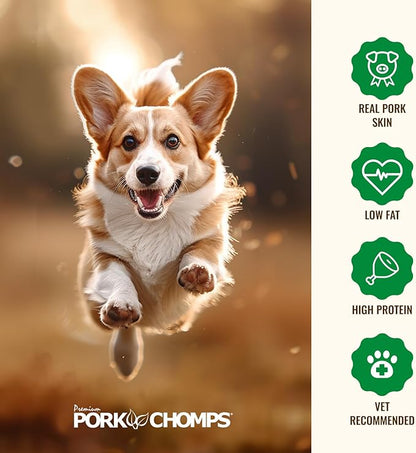 Pork Chomps Baked Pork Skin Dog Chews, 3-inch Chips, 12oz Bag