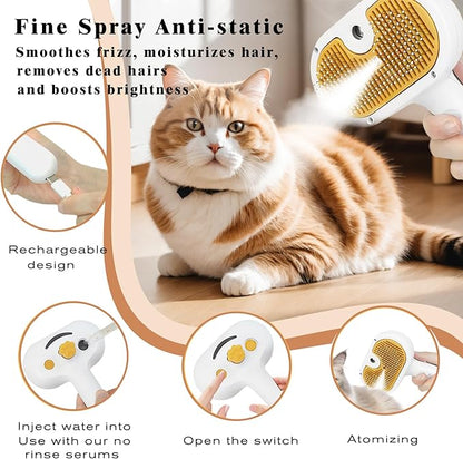 Pet Steam Brush for Dog & Cat – 3-in-1 Spray Hair Removal Comb – Steam Brush for Shedding & Grooming – Spritz Defur Comb – Includes Waterless Shampoo & Dental Wipes