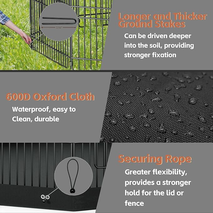 24’’H Dog Playpen, 8 Panels Dog Pens with Bottom Pad, Metal Foldable Pet Puppy Exercise Fence Crate Kennel, Indoor Outdoor Escape Proof Pen for Small Medium Pets (with Bottom pad)