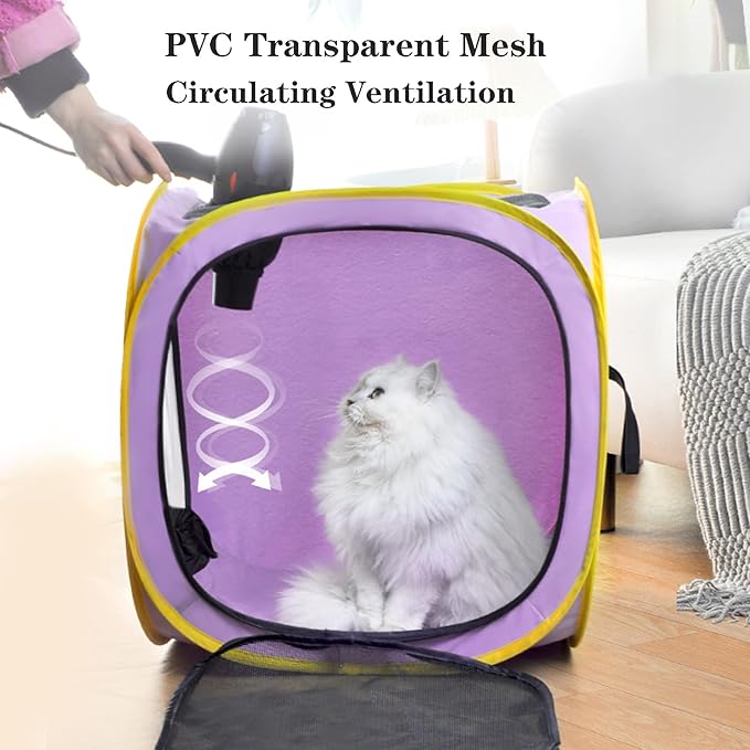 Pet Cat Dog Drying Box,Portable Foldable Cat Drying Room,Drying Crate Cage for Small Medium and Large Dogs (Purple)