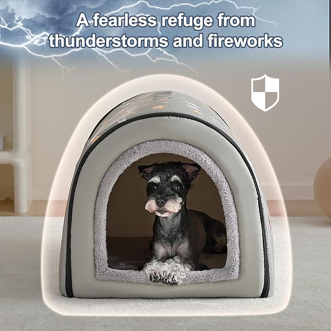 Jiupety Indoor Dog House, 2-in-1 Portable Foldable House Bed with Cover, Pet Tent & Cave Bed for Medium Dogs, XL(29"×21"×20"), Up to 44 Lb, Grey