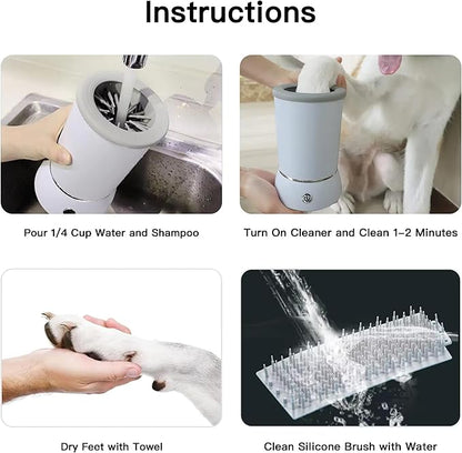 sphera Automatic Pet Paw Cleaner - White - Portable Electric Washer and Massager for Dogs & Cats - USB Rechargeable - Silicone Brush