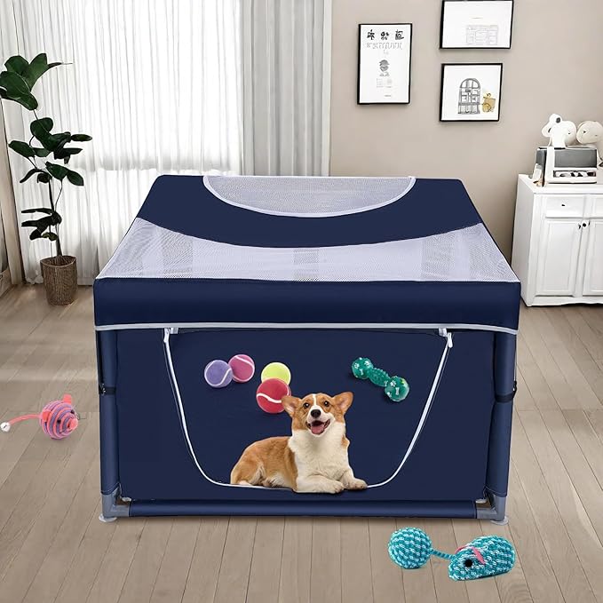 Dog Playpen 42 × 42 inch, Puppy Playpen with Removable Roof, 25 Height Pet Playpen with Zipper Door for Small Dogs and Small Animals, Dog Fence Indoor & Outdoor