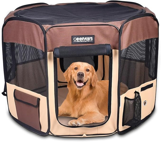 JESPET 61" Pet Dog Playpens, Portable Soft Dog Exercise Pen Kennel with Carry Bag for Puppy Cats Kittens Rabbits, Brown