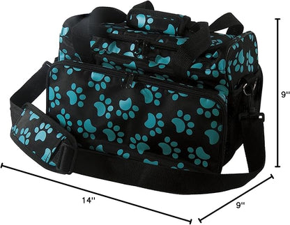 WAHL Professional Animal Travel Tote Bag with Zipper - Travel Bag - Storage Bag for Grooming Supplies - for Dog, Cat & Pet Groomers - 28.8 Inches, Turquoise Paw Print Design (#97764-300)
