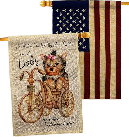 Breeze Decor Not Yarkie, I'm Baby Burlap House Flag Pack Dog Puppy Spoiled Paw Canine Fur Pet Nature Farm Animal Creature Vintage Applique Banner Small Garden Yard Gift Double-Sided, Made in USA