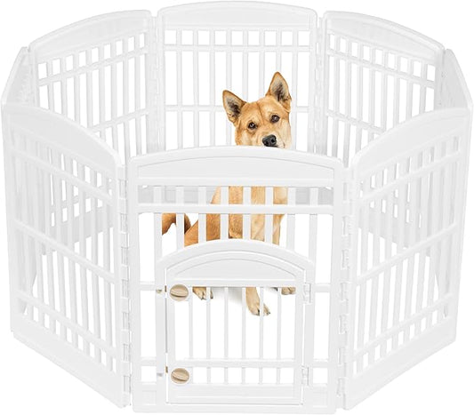 IRIS USA 34" 8-Panel Dog Playpen with Door, 63 x 63 x 35, Puppy Playpen, Dog Play Pen Indoors, Pet Fence, Medium Pets, White