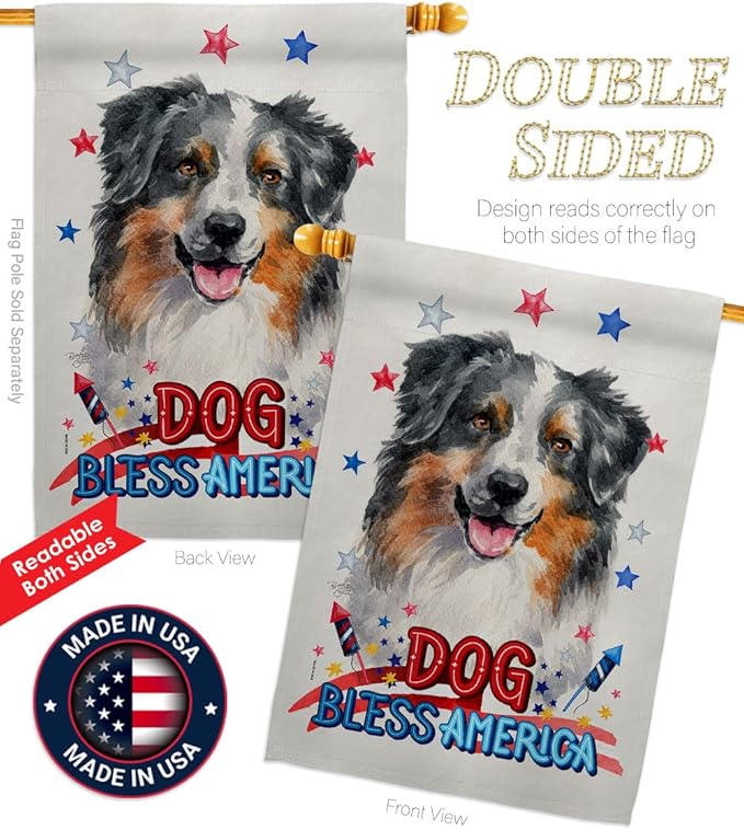 Breeze Decor Patriotic Australian Shepherd Garden House Flag-Kit Dog Puppy Spoiled Paw Canine Fur Pet Nature Farm Animal Creature Decoration Banner Small Yard Gift Double-Sided, Made in USA