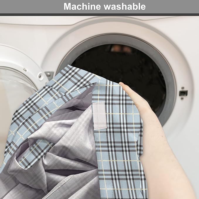 Lunarable Plaid Dog Crate Cover, Traditional Vintage Pattern with Modern Look Checkered Pastel Colored, Easy to Use Pet Kennel Cover for Medium Large Dogs, 36 Inch, Pale Blue Dimgray Cream