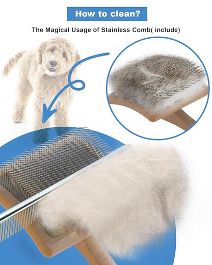 Dog Slicker Brush, Large Dog Brush, Professional Doodles Brush, for Poodles, Goldendoodles and Labradoodles, Easy to Remove Tangles, Mats and Fluff, 3.8''*3.2'' Head, 8'' Body, Large, Wood