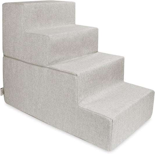 Best Pet Supplies Portable Foldable Foam Pet Stairs/Steps for Couch, Sofa, and High Bed, Non-Slip Bottom Balanced Paw Safe - Sand, Foldable 4-Step (H: 22")
