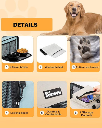 Extra Large Dog Crate with 2 Foldable Bowl, 36 Inch Collapsible Travel Dog Crate Kennel with Soft Blanket for Medium Dogs,Indoor & Outdoor (36" L x 25" W x 25" H, Blue)