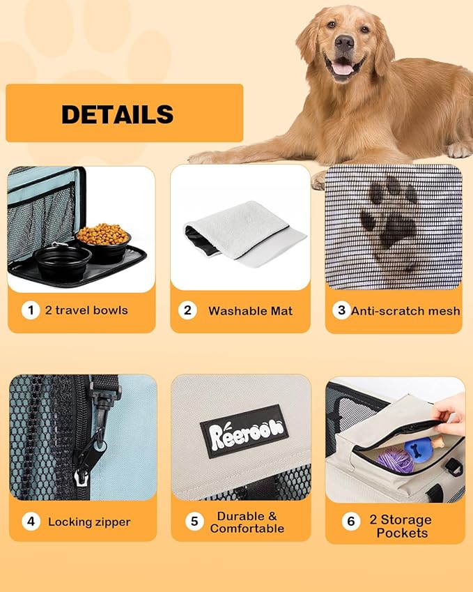 Extra Large Dog Crate with 2 Foldable Bowl, 32 Inch Collapsible Travel Dog Crate Kennel with Soft Blanket for Medium Dogs,Indoor & Outdoor (32" L x 23" W x 23" H, Blue)