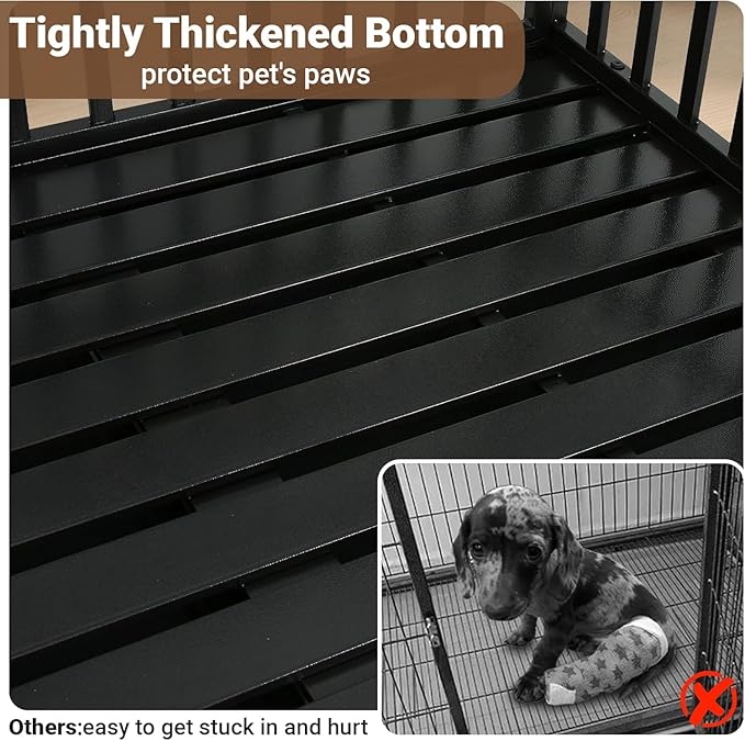 Rovibek 48 Inch XXL Dog Crate, Heavy Duty Dog Crate with Lockable Wheels, Escape Proof Dogs Cage for Extra Large Dogs, Dog Kennel Indoor, Indestructible Dog Crates with Removable Trays