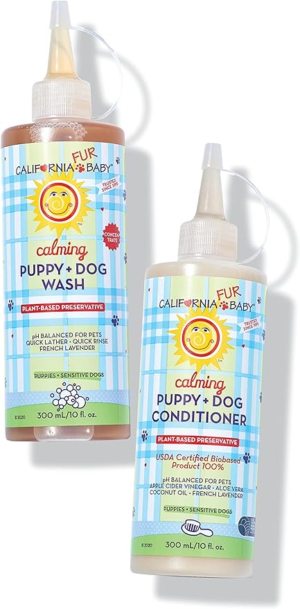 California Baby Hypoallergenic Dog Shampoo + Conditioner | 100% Plant-Based Ingredients | Lavender Scent | pH Balanced for Pets | Soothing Organic Calendula + Aloe + Apple Cider Vinegar