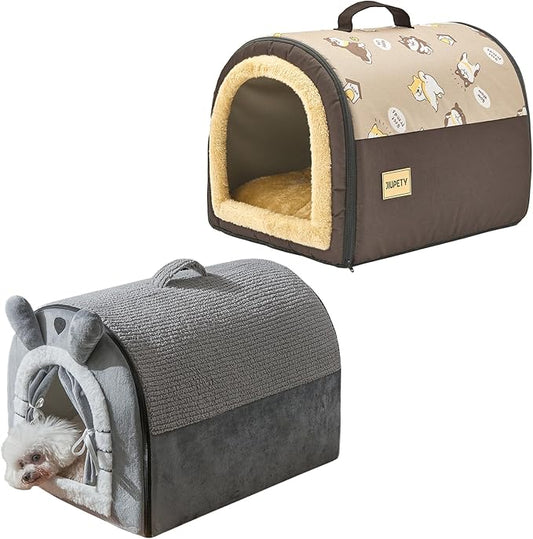 Jiupety Small Dog House Indoor, Puppy Bed with Reversible Washable Cushioned, M Up to 12 Lbs, Non-Slip Bottom