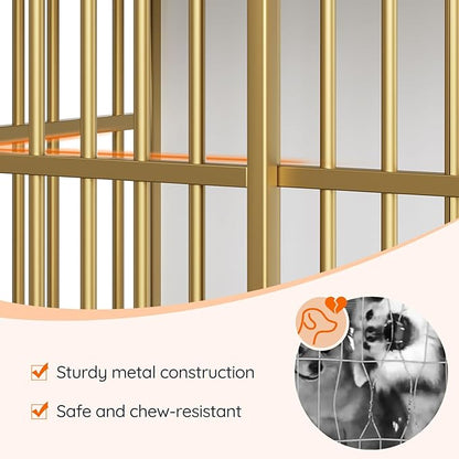 HOOBRO Dog Crate Furniture, 36.6" Heavy Duty Dog Kennel with Sliding Barn Door, Wooden Dog Cage Indoor, Decorative Side End Table for Small/Medium Dogs, White and Gold GD162GW03G1