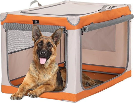 A4Pet Portable Dog Crate, Soft Dog Crate - 40 Inch Adjustable Stainless Steel Frame, Lightweight, Durable and Collapsible Crate with 3-Door, Foldable Dog Kennel