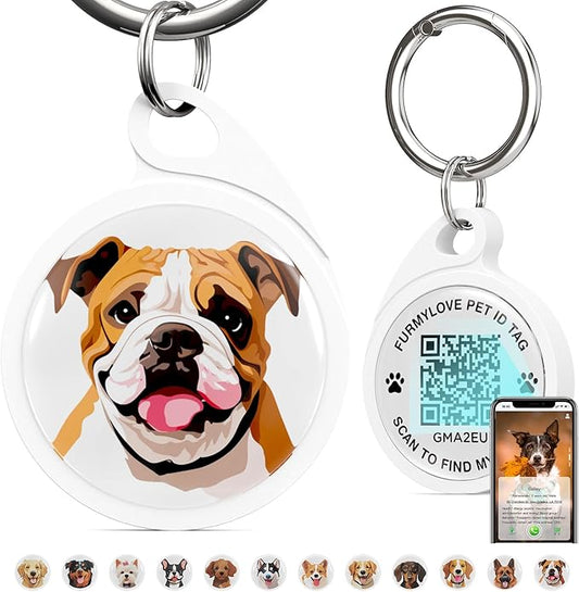QR Code Dog Tag, Dog Tags Personalized Silent Pet ID Tag Customizable Free Pet Online Profile, English Bulldog