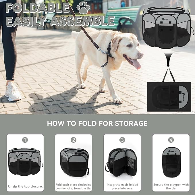 Dog Cat Playpen Indoor Outdoor for Puppy Pet Cat Travel, Dog Enclosure Tent Crates Cage for Recovery After Surgery, Portable Pop Up Dog Kennel with Carrying Case (Dark Grey, Large)