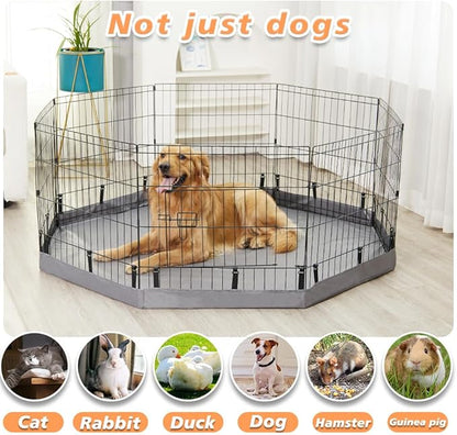 PJYuCien Dog Playpen Bottom Pad,Fits 24 Inch 8 Panels Regular Octagon Metal Exercise Pet Pen,Elastic Buckles Connections,Grey (Note:Fence Not Included)