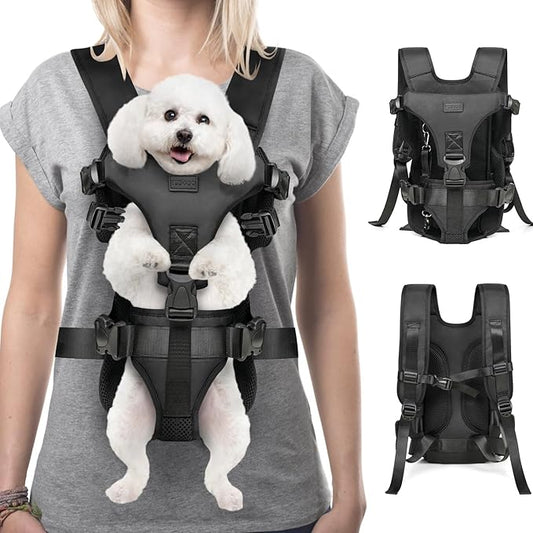 YUDODO Dog Backpack Carrier with Adjustable Safety Buckle Easy-fit Pet Dog Front Carrier for Small Medium Dog Legs Out Dog Chest Carrier for Traveling Walking Cycling (S Black)