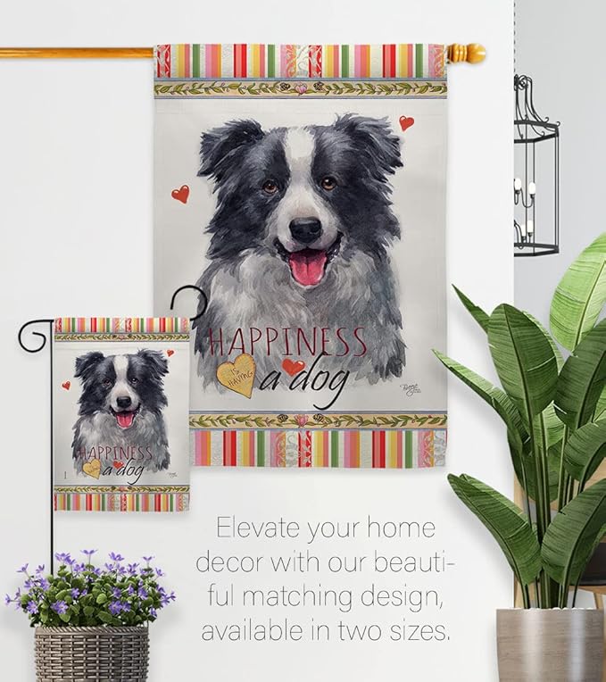 Breeze Decor Border Collie Happiness Garden House Flag-Kit Dog Puppy Spoiled Paw Canine Fur Pet Nature Farm Animal Creature Decoration Banner Small Yard Gift Double-Sided, Made in USA