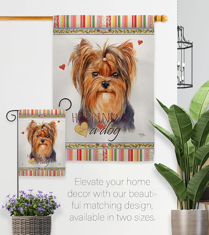 Breeze Decor Yorkie Happiness Garden House Flag Kit Dog Puppy Spoiled Paw Canine Fur Pet Nature Farm Animal Creature Decoration Banner Small Yard Gift Double-Sided, Made in USA