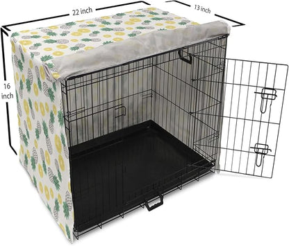 Lunarable Pineapple Dog Crate Cover, Doodle Style Whole and Sliced Pieces, Easy to Use Pet Kennel Cover for Small Dogs Puppies Kittens, 22 Inch, White Yellow Jade Green