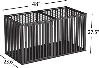 Steel Tube Heavy Anti-Bite Large Dog Crate with Mat Base, 48" L x 28" H Dog Crates for Medium Large Dogs, Big Dog Cage, Dog Kennel, Puppy Dog Playpen with Top, Pet Cage, Indoor, Black2
