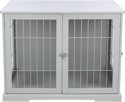 TRIXIE 38.7" Indoor Dog Crate, Wooden Crate Table for Dogs Up to 66 lb, Large Dog Kennel, Perfect in Any Room, Gray