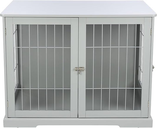 TRIXIE 38.7" Indoor Dog Crate, Wooden Crate Table for Dogs Up to 66 lb, Large Dog Kennel, Perfect in Any Room, Gray